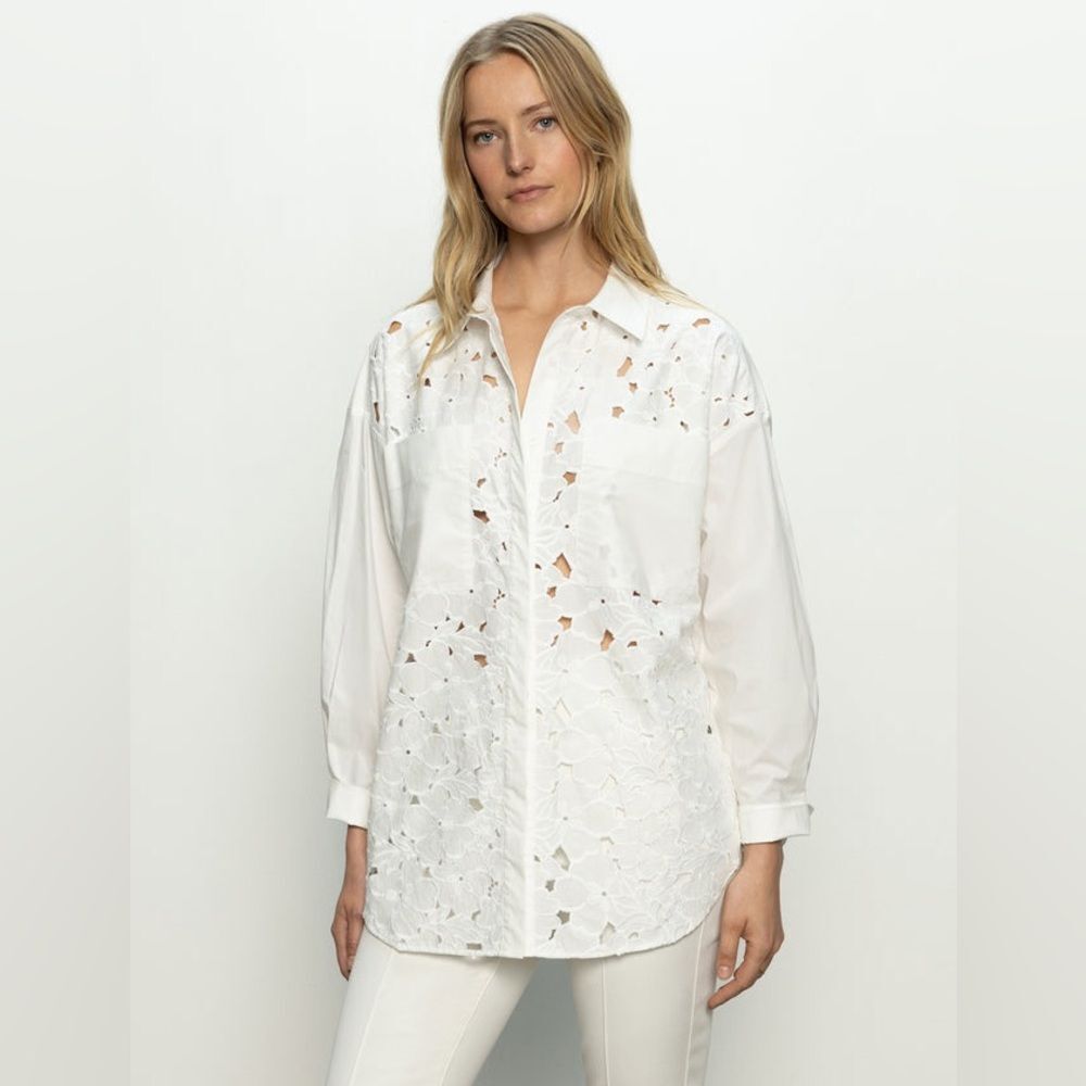 Sanctuary Lace Boyfriend Tie Back White Shirt | Size Small - Picture 8 of 13